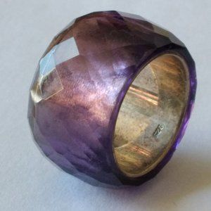 "Amethyst" Faceted Crystal Ring with 925 Sterling Silver Lining. Size 8.